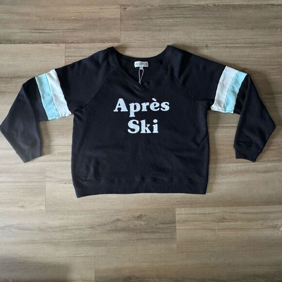 Wildfox Apres Ski Women’s Gidget Beach Jumper Black Size Large V Neck Cozy Comfy - Picture 1 of 6